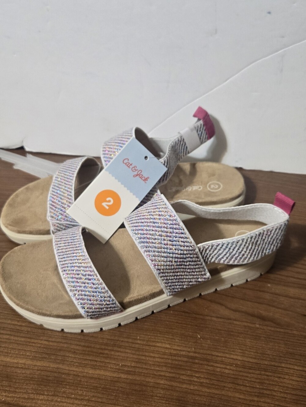 Cat & Jack White Multicolor Glitter Strap Kids Sandals